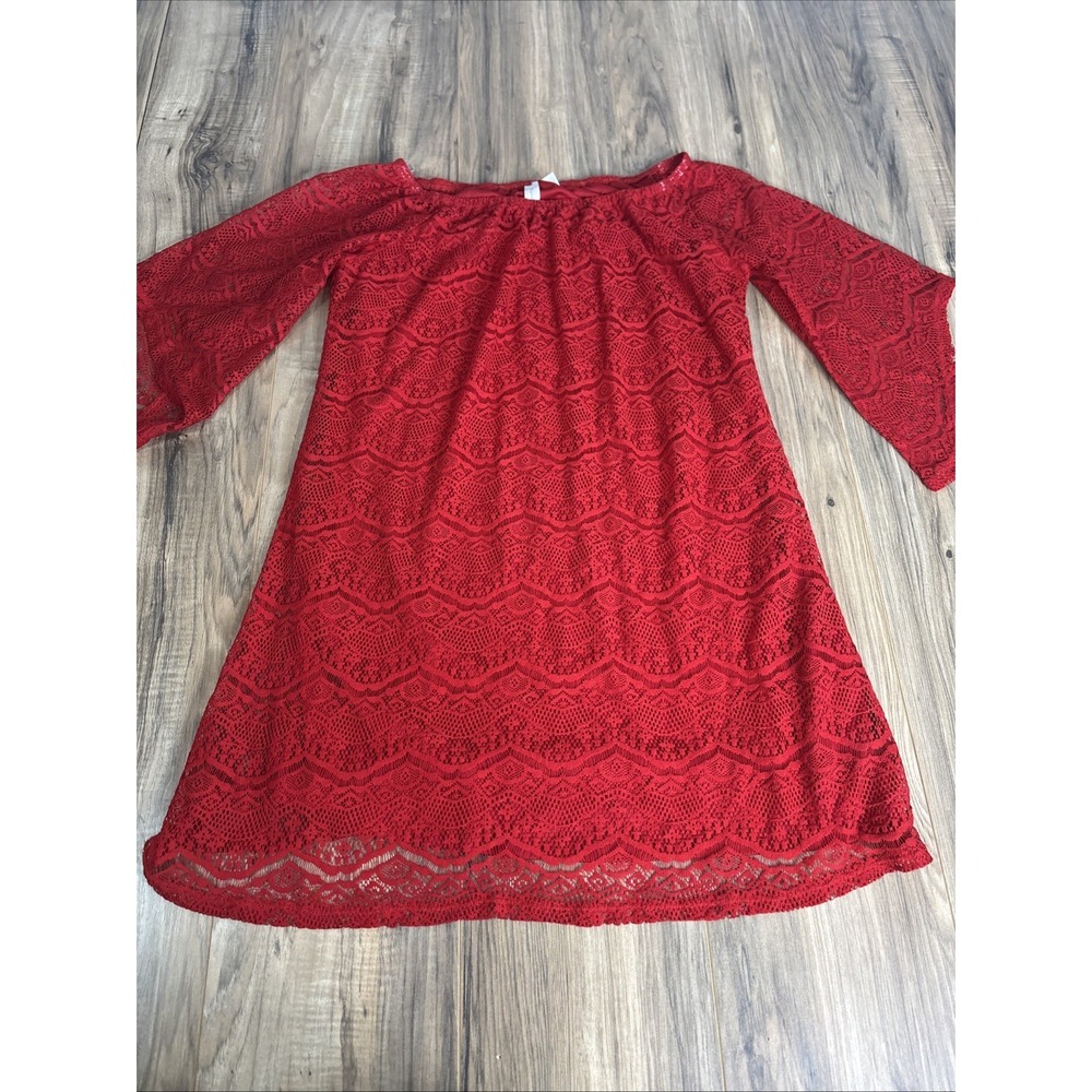 Tacera Womens Dress Medium Red Wide Sleeve‎